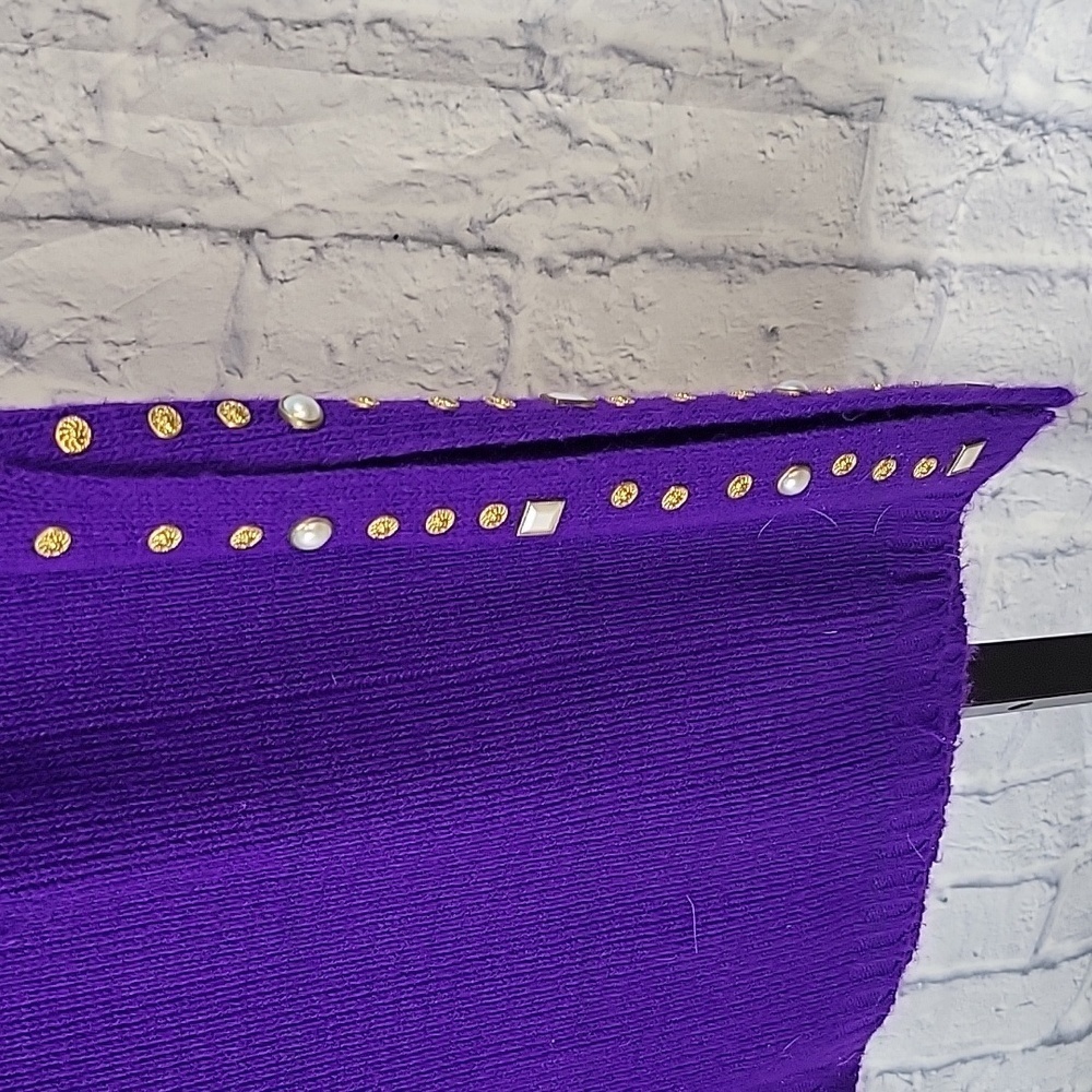 VINTAGE Purple Gold and White Beaded 2pc. Sweater Set Skirt and Sweater - Picture 10 of 10